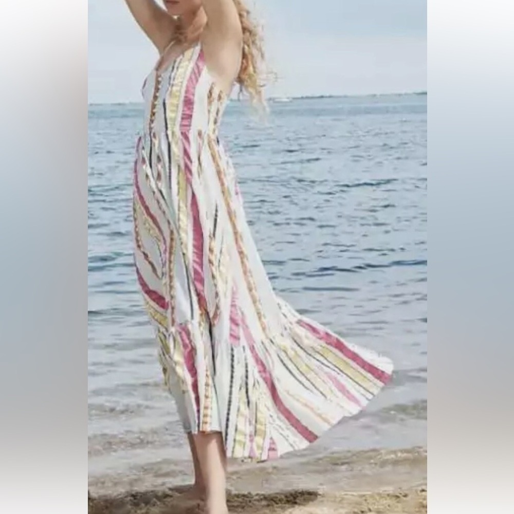 J. Crew Tiered midi dress in seersucker ribbons Summer Fun Rainbow Stripe 0. E10